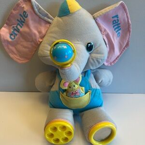 Vintage Plush Elephant Toy with Crinkle and Rattle Ears